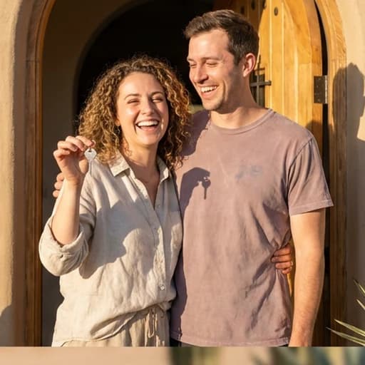 New homeowners with the keys to their Tucson home