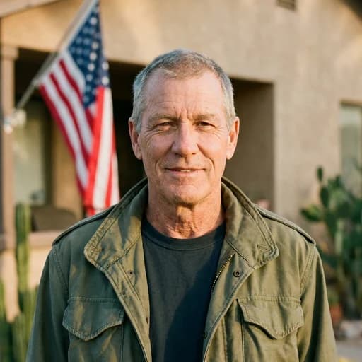 A military veteran outside his home